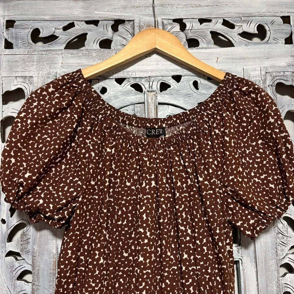NEW J. Crew Drop Waist Cotton Poplin Mini Mocha Floral Dress